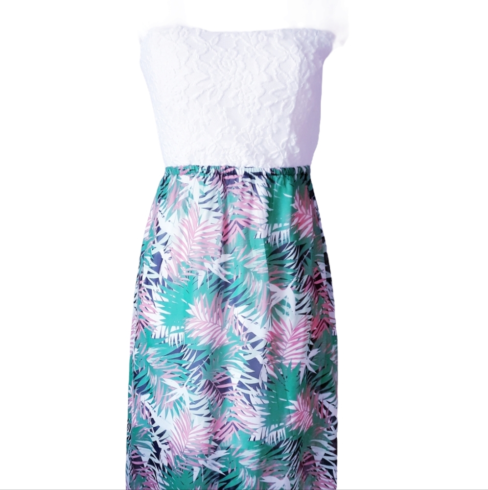 White Lace Top Strapless Maxi Dress
